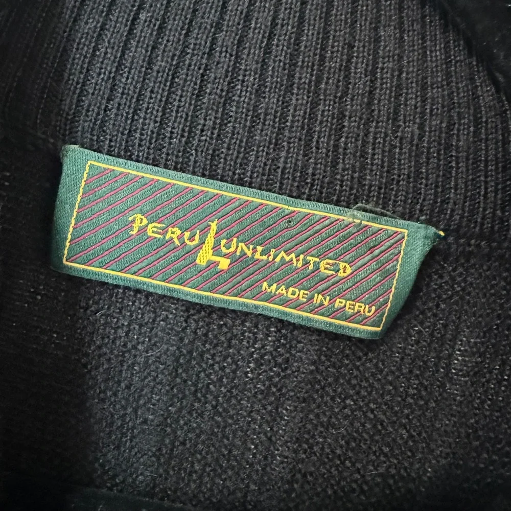 Peru Unlimited Mens Quarter Zip Sweater Large Black Excellent Baby Alpaca Wool